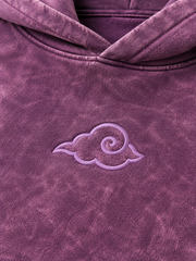 Detail view of the Cloud Crop plum acid wash cropped hoodie