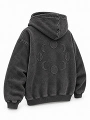 Rear three-quarter view of the Lunar Ash washed charcoal acid wash boxy hoodie