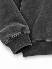 Close-up of the cuff and hem rib of the Lunar Ash washed charcoal acid wash boxy hoodie