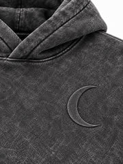 Close-up of the acid wash decoration on the Lunar Ash washed charcoal acid wash boxy hoodie