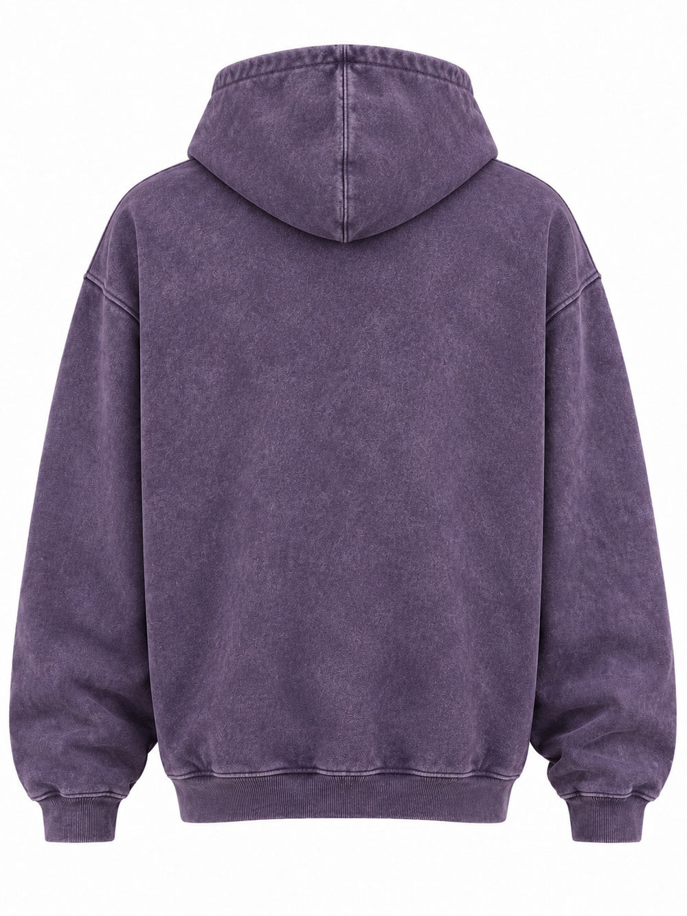 Back view of the Static Bloom violet acid wash oversized hoodie with plain back