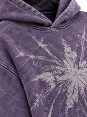 Close-up of the acid wash decoration on the Static Bloom violet acid wash oversized hoodie
