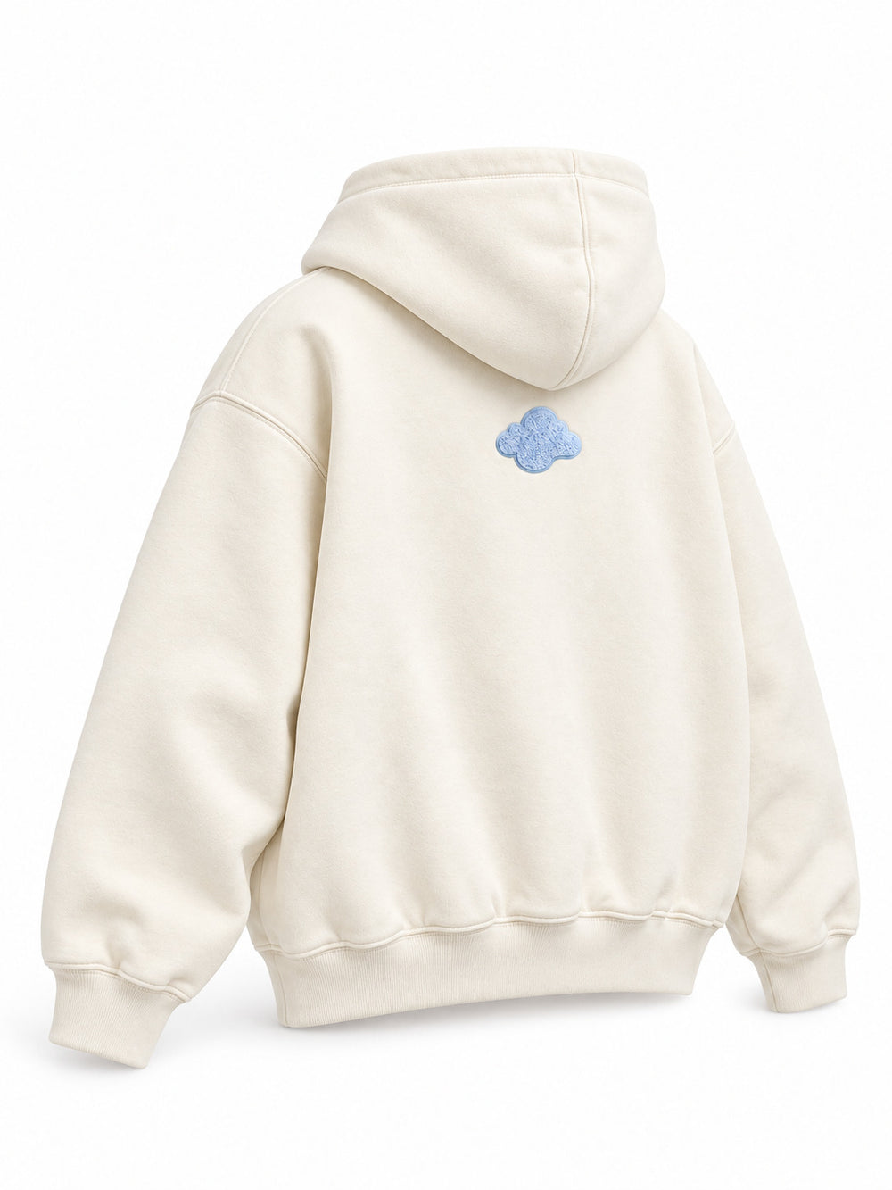 Rear three-quarter view of the Cloud Loop cream chenille oversized hoodie