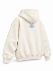 Rear three-quarter view of the Cloud Loop cream chenille oversized hoodie