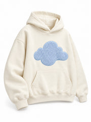 Front three-quarter view of the Cloud Loop cream chenille oversized hoodie