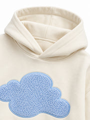 Close-up of the hood and neckline of the Cloud Loop cream chenille oversized hoodie