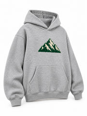 Front three-quarter view of the Mountain Pile heather grey chenille hoodie