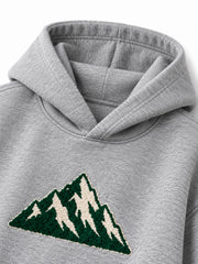 Close-up of the hood and neckline of the Mountain Pile heather grey chenille hoodie