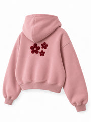 Rear three-quarter view of the Petal Club dusty pink chenille cropped hoodie