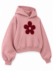 Front three-quarter view of the Petal Club dusty pink chenille cropped hoodie