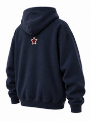 Rear three-quarter view of the Varsity North navy chenille oversized hoodie
