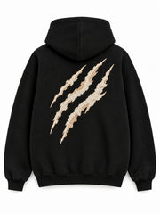 Back view of the Wildcat black chenille hoodie with three cream chenille claw marks