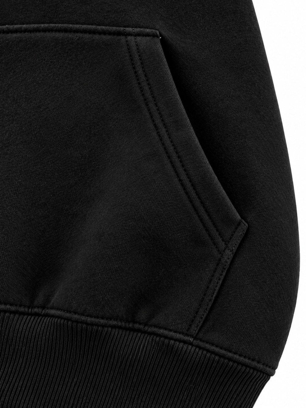 Close-up of the seam stitching of the Wildcat black chenille hoodie