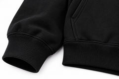 Close-up of the seam stitching of the Butterfly Code black DTF print hoodie