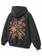 Rear three-quarter view of the Digital Flora charcoal DTF print oversized hoodie