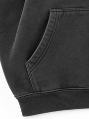 Close-up of the seam stitching of the Digital Flora charcoal DTF print oversized hoodie