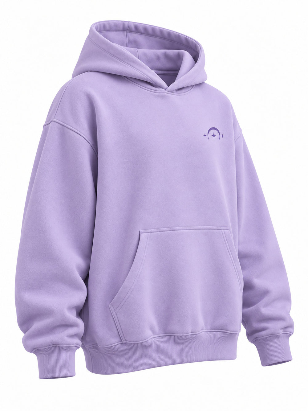 Front three-quarter view of the Dream Portal lavender DTF print oversized hoodie