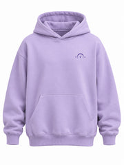 Front view of the Dream Portal lavender DTF print oversized hoodie with tiny dark violet arch icon