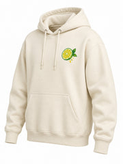 Front three-quarter view of the Fresh Cut cream DTF print hoodie