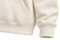 Close-up of the seam stitching of the Fresh Cut cream DTF print hoodie