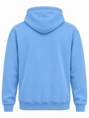 Back view of the Paper Coast sky blue DTF print hoodie with plain back
