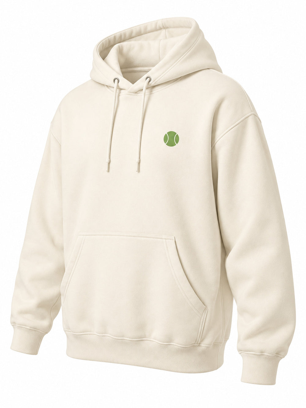 Front three-quarter view of the Sunset Tennis ivory DTF print hoodie