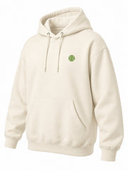 Front three-quarter view of the Sunset Tennis ivory DTF print hoodie