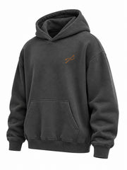 Front three-quarter view of the Urban Circuit charcoal DTF print boxy hoodie