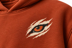 Close-up of the DTF print decoration on the Wild Tiger rust DTF print oversized hoodie