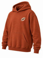 Front three-quarter view of the Wild Tiger rust DTF print oversized hoodie