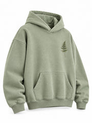 Front three-quarter view of the Botanical Archive sage DTG print hoodie