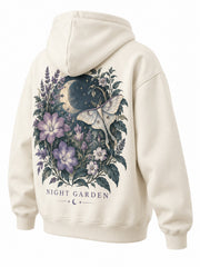 Rear three-quarter view of the Night Garden ivory DTG print oversized hoodie