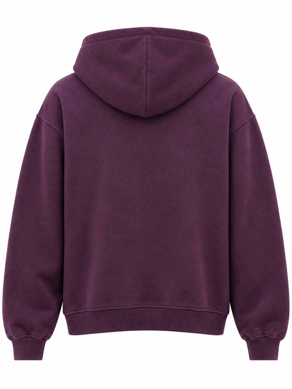 Back view of the Nocturne Flora plum DTG print boxy hoodie with plain back