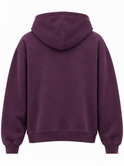 Back view of the Nocturne Flora plum DTG print boxy hoodie with plain back