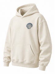 Front three-quarter view of the Ocean Archive bone DTG print hoodie