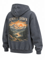 Rear three-quarter view of the Summit Dawn washed slate DTG print hoodie