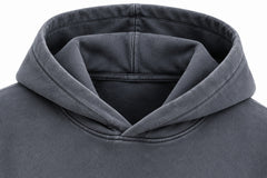 Close-up of the hood and neckline of the Summit Dawn washed slate DTG print hoodie