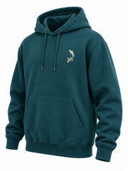 Front three-quarter view of the Wild Current deep teal DTG print hoodie