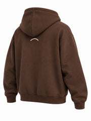 Rear three-quarter view of the Arc Atelier chocolate brown embroidered boxy hoodie