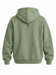 Back view of the Botanical Line sage embroidered hoodie with small matching leaf embroidered below the hood