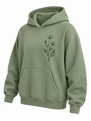 Front three-quarter view of the Botanical Line sage embroidered hoodie