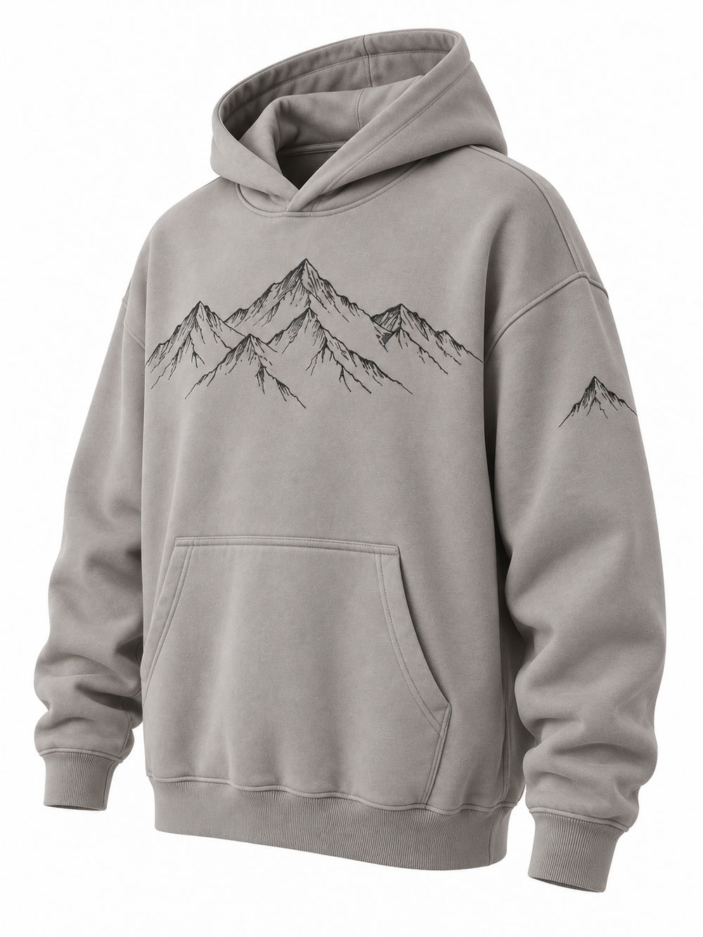 Front three-quarter view of the Contour Club stone gray embroidered oversized hoodie