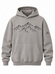 Front view of the Contour Club stone gray embroidered oversized hoodie with charcoal contour-line mountain embroidery across the upper chest