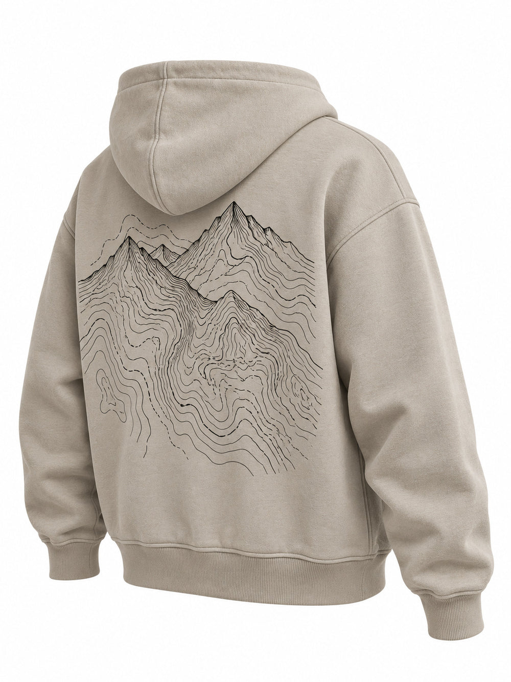 Rear three-quarter view of the Contour Half Zip stone embroidered boxy half-zip hoodie
