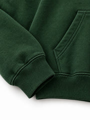 Close-up of the cuff and hem rib of the Contour Stitch forest green embroidered boxy hoodie