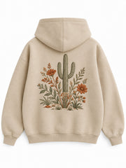 Back view of the Desert Bloom sand embroidered zip-up hoodie with a large cactus and desert-flower embroidery