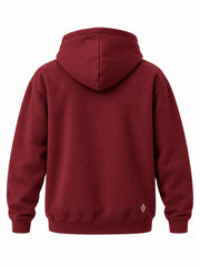 Back view of the Field Service burgundy embroidered hoodie with small cream diamond embroidered near the hem