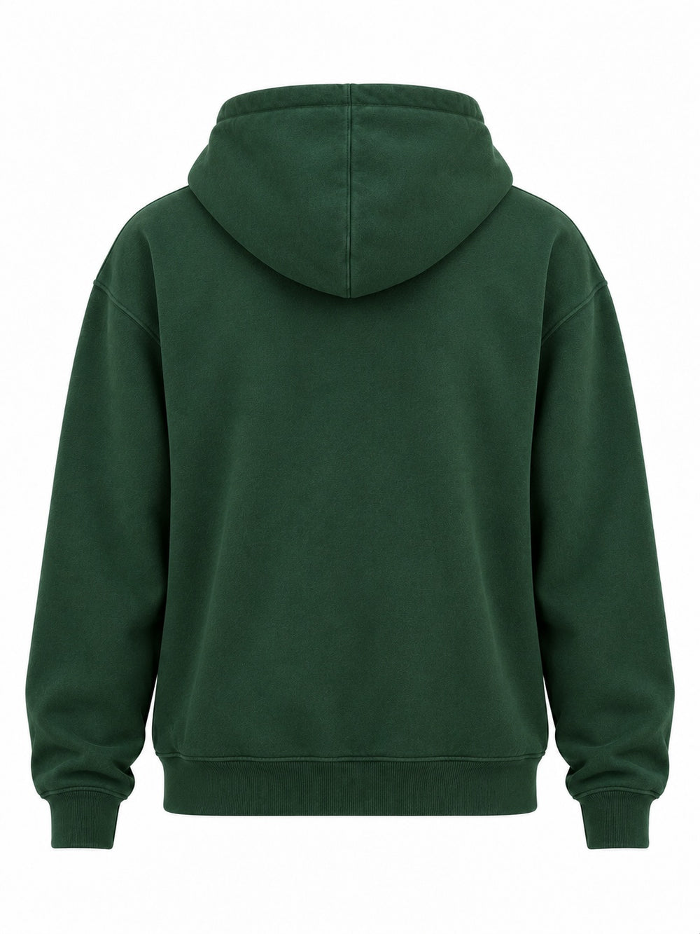 Back view of the Fern Spray forest green embroidered zip-up hoodie with plain back