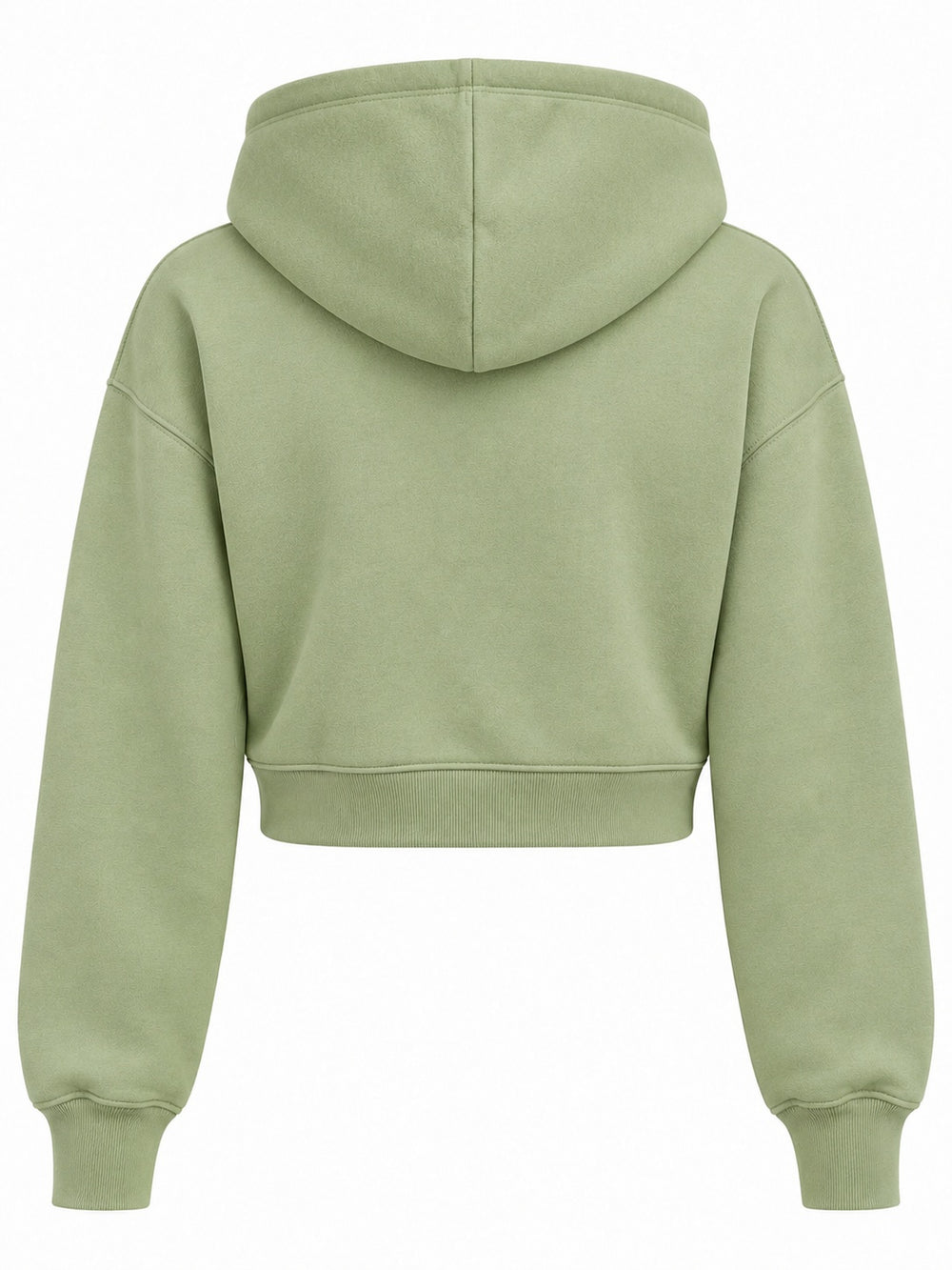 Back view of the Lavender Sprig pistachio embroidered cropped hoodie with plain back