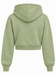 Back view of the Lavender Sprig pistachio embroidered cropped hoodie with plain back